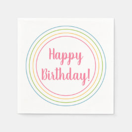 ハッピーバースデーカラフルパステルピンクタイポグラフィ スタンダードカクテルナプキン