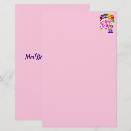 ハッピーバースデーカラフルピンクパープル文房具 便箋 (正面/裏面)