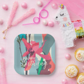 ハッピーバースデーカラフルピンクマグノリア抽象芸術 ペーパープレート (パーティー)