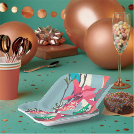 ハッピーバースデーカラフルピンクマグノリア抽象芸術 ペーパープレート