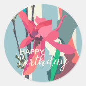 ハッピーバースデーカラフルピンクマグノリア抽象芸術 ラウンドシール (正面)