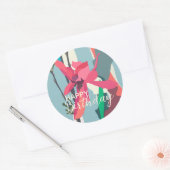 ハッピーバースデーカラフルピンクマグノリア抽象芸術 ラウンドシール (封筒)