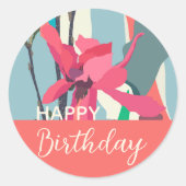 ハッピーバースデーカラフルピンクマグノリア抽象芸術 ラウンドシール (正面)