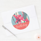 ハッピーバースデーカラフルピンクマグノリア抽象芸術 ラウンドシール (封筒)