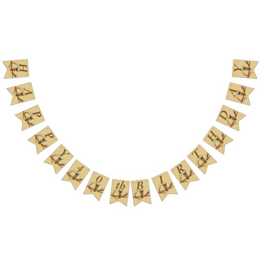 ハッピーバースデーカラフルフクロウオンブランチブラウン バンティングフラッグ (全)