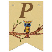 ハッピーバースデーカラフルフクロウオンブランチブラウン バンティングフラッグ (第3の旗)