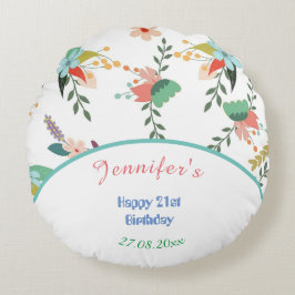 ハッピーバースデーカラフルフローラ ラウンドクッション