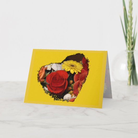 ハッピーバースデーカラフルブーケハート形状 カード (正面)