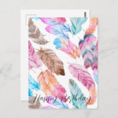 ハッピーバースデーカラフルボホフェザーハガキ ポストカード (正面/裏面)