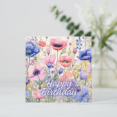 ハッピーバースデーカラフルポピーの花 カード (スタンド正面)