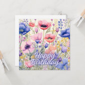 ハッピーバースデーカラフルポピーの花 カード (正面/裏面インサイチュ)