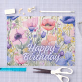 ハッピーバースデーカラフルポピーの花 薄葉紙 (クラフト)