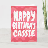 ハッピーバースデーカラフルライトピンクストライプカスタム カード (正面)