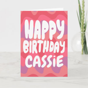 ハッピーバースデーカラフルライトピンクストライプカスタム カード