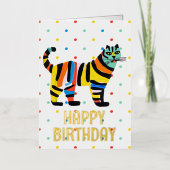 ハッピーバースデーカラフル可愛いトラ空白のネコ 箔グリーティングカード (正面)