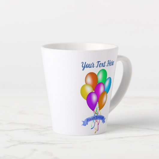 ハッピーバースデーカラフル吹き出しバナー カフェラテマグ (右アングル)