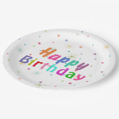 ハッピーバースデーカラフル星と文字 ペーパープレート (アングル)