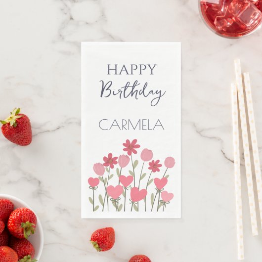 ハッピーバースデーカラフル春の花とハート (インサイチュ)