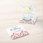 ハッピーバースデーカラフル春の花とハート ペーパーコースター (インサイチュ)