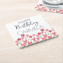 ハッピーバースデーカラフル春の花とハート ペーパーコースター