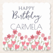 ハッピーバースデーカラフル春の花とハート ペーパーコースター (正面)