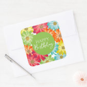 ハッピーバースデーカラフル春の花 スクエアシール (封筒)