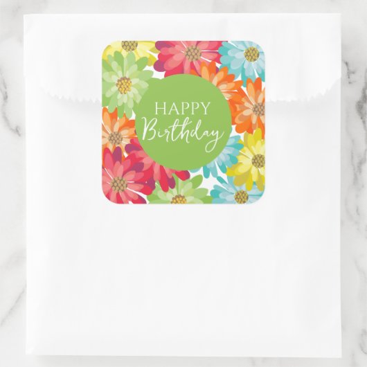 ハッピーバースデーカラフル春の花 スクエアシール (バッグ)