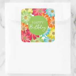 ハッピーバースデーカラフル春の花 スクエアシール