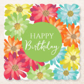 ハッピーバースデーカラフル春の花 ペーパーコースター (正面)
