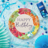 ハッピーバースデーカラフル春の花 ペーパープレート (パーティー)