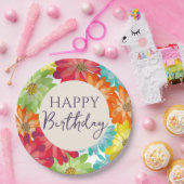 ハッピーバースデーカラフル春の花 ペーパープレート (パーティー)