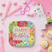 ハッピーバースデーカラフル春の花 ペーパープレート (パーティー)
