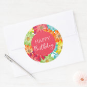 ハッピーバースデーカラフル春の花 ラウンドシール (封筒)