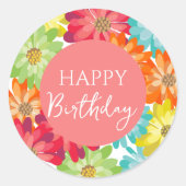 ハッピーバースデーカラフル春の花 ラウンドシール (正面)