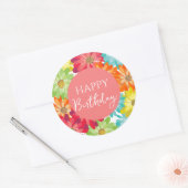 ハッピーバースデーカラフル春の花 ラウンドシール (封筒)
