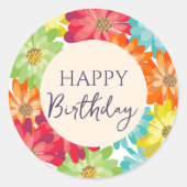 ハッピーバースデーカラフル春の花 ラウンドシール (正面)