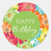 ハッピーバースデーカラフル春の花 ラウンドシール (正面)
