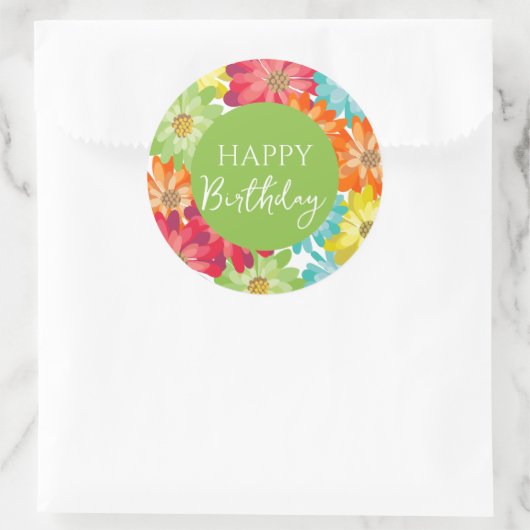 ハッピーバースデーカラフル春の花 ラウンドシール (バッグ)