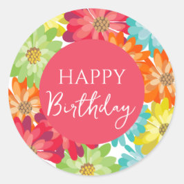 ハッピーバースデーカラフル春の花 ラウンドシール