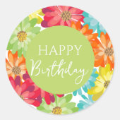 ハッピーバースデーカラフル春の花 ラウンドシール (正面)