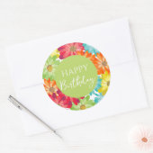 ハッピーバースデーカラフル春の花 ラウンドシール (封筒)