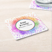 ハッピーバースデーカラフル紙コースター – HAMbyWG スクエアペーパーコースター (アングル)