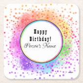 ハッピーバースデーカラフル紙コースター – HAMbyWG スクエアペーパーコースター (正面)