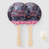 ハッピーバースデーカラフル紙吹雪&スイーツ ハンドファン (正面&裏面)