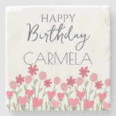 ハッピーバースデーカラフル花とハートパーティー ストーンコースター (正面)