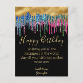 ハッピーバースデーカラフル金ゴールド滴下グリッター ポストカード (正面)