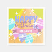 ハッピーバースデーカラフル風船が輝く スタンダードカクテルナプキン (正面)
