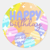ハッピーバースデーカラフル風船が輝く ラウンドシール (正面)