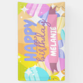 ハッピーバースデーカラフル風船が輝く 横断幕 (縦)