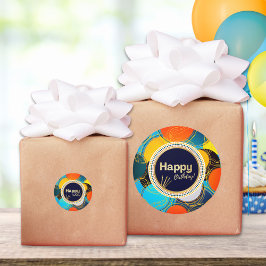 ハッピーバースデーカラフル80のレトロ抽象芸術ブルー ラウンドシール